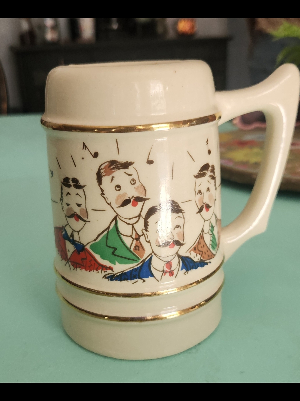 Beer Stien Ceramic Singing Quartet Tankard with Gold Trim